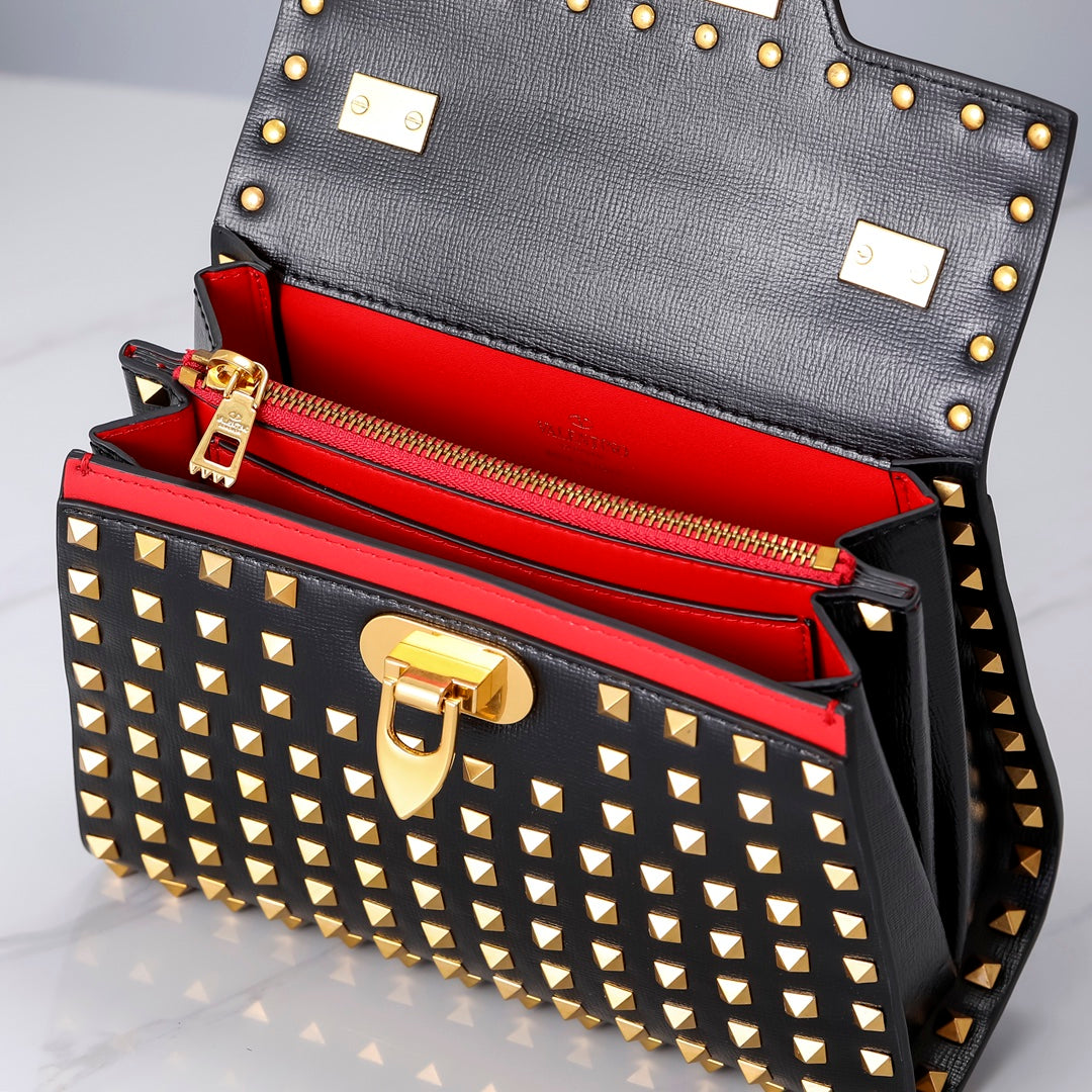 Valentino Garavani Small Rockstud Alcove Grainy Calfskin Bag