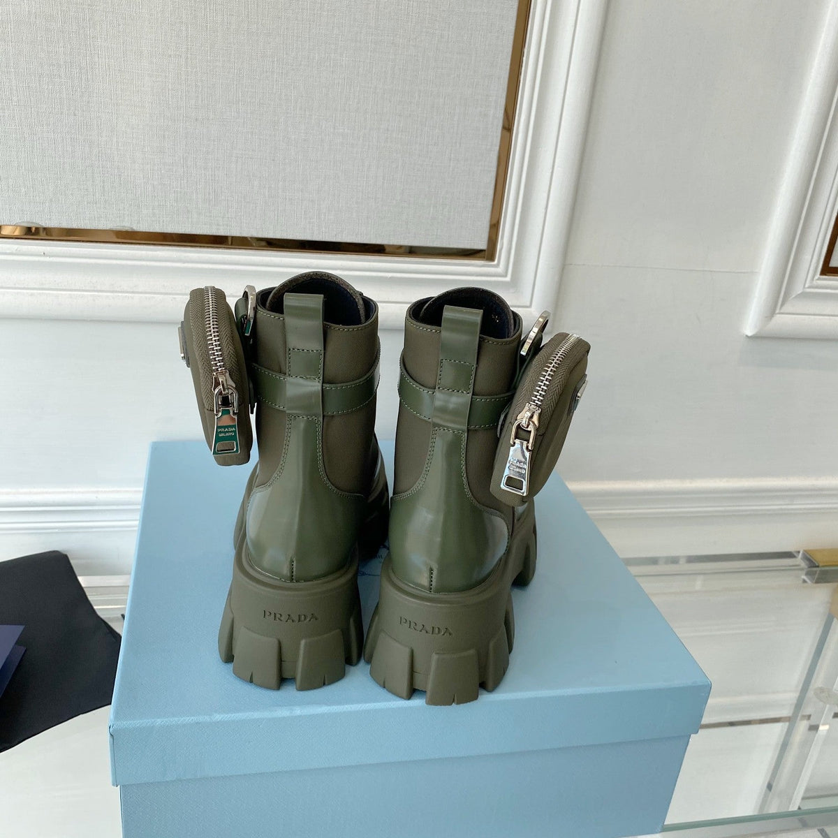 Prada Monolith brushed Rois Leather And Nylon Boots