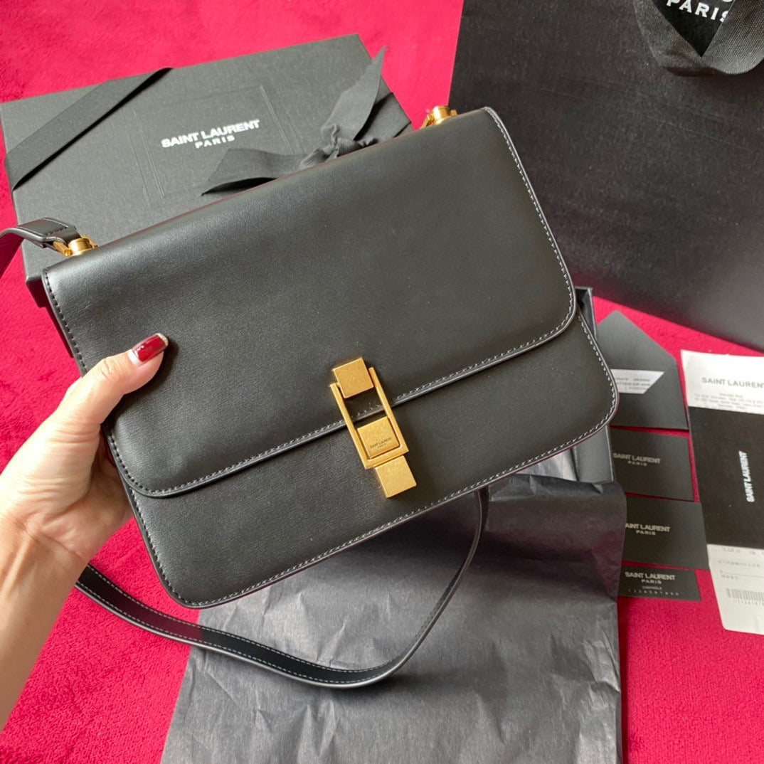YSL LE CARRE SATCHEL IN BOX SAINT LAURENT LEATHER