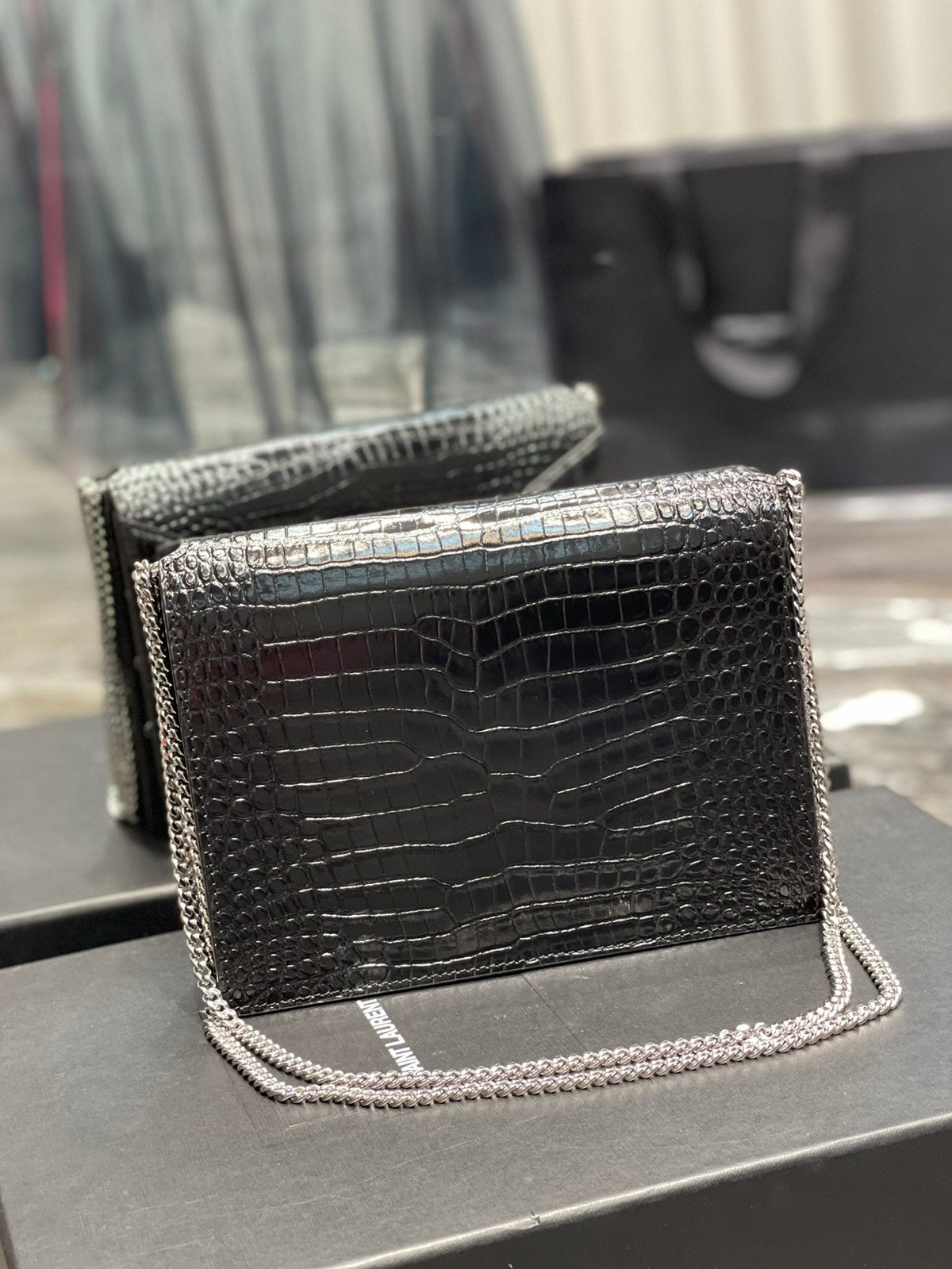 YSL Cassandra Medium Chain Bag In crocodile Embossed Shiny Leather