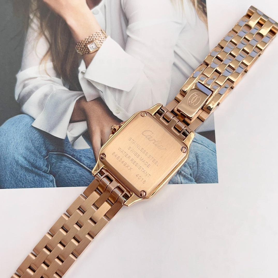 Panthere 22mm Pink Gold Diamond Bezel Double Chain 44cm