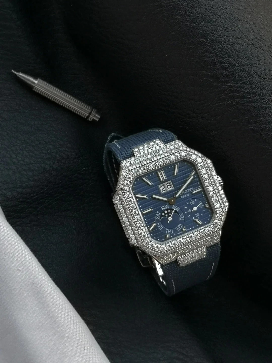 Patek Philippe Cubitus 45mm Diamond Case Blue Fabric Strap