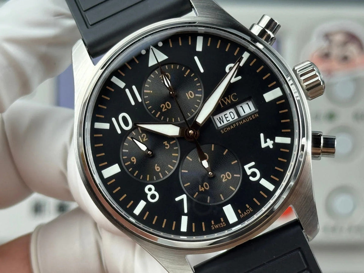 IWC Pilot's Chronograph 41mm Black Dial Black Rubber Strap
