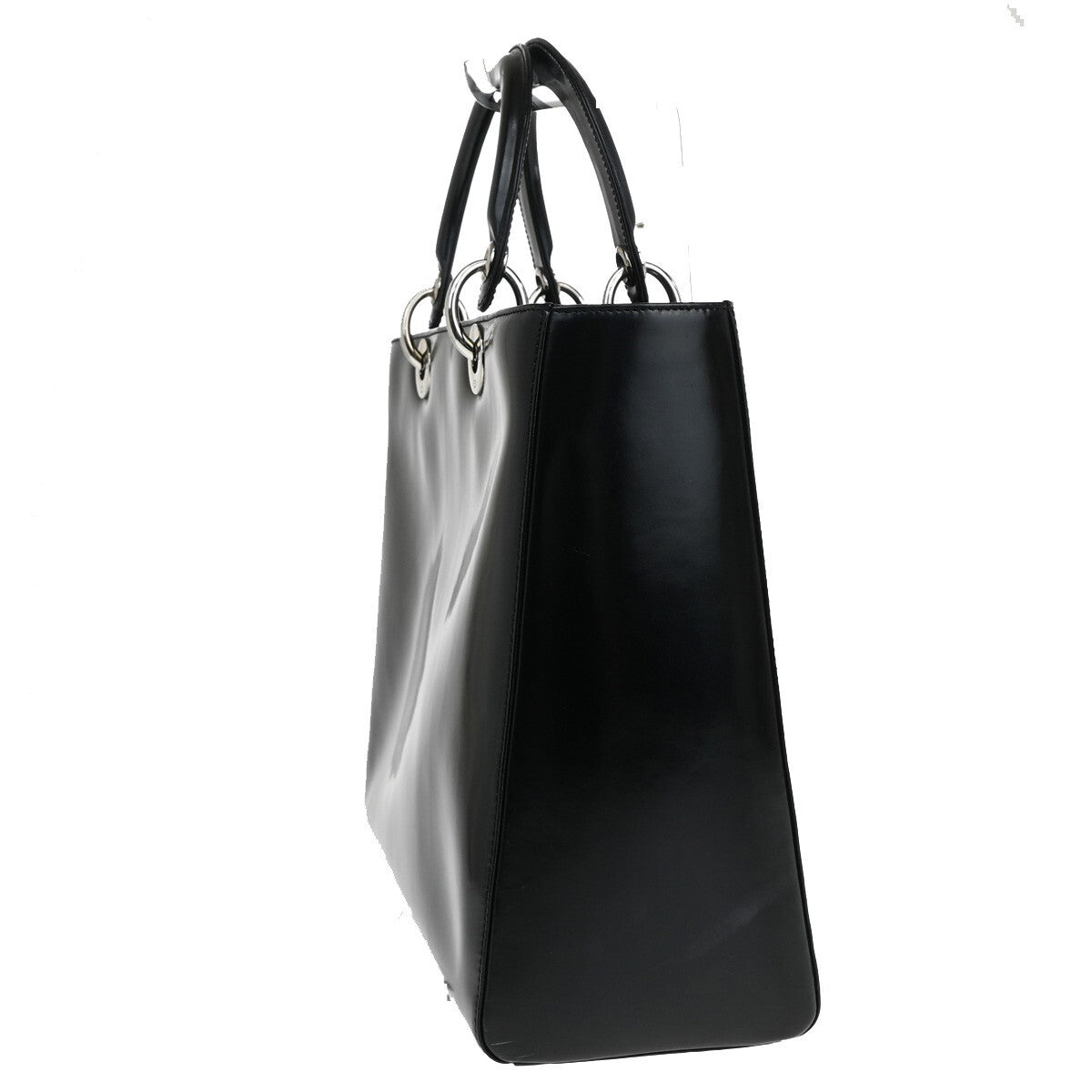 Christian Dior Lady Dior Patent Noir Cuir Vernis Black Patent_Leather Bag () Rovelle Bags