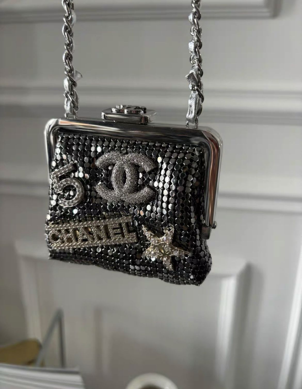 Chanel Luxury Leather Silver Clutch Silver Rovelle Bags