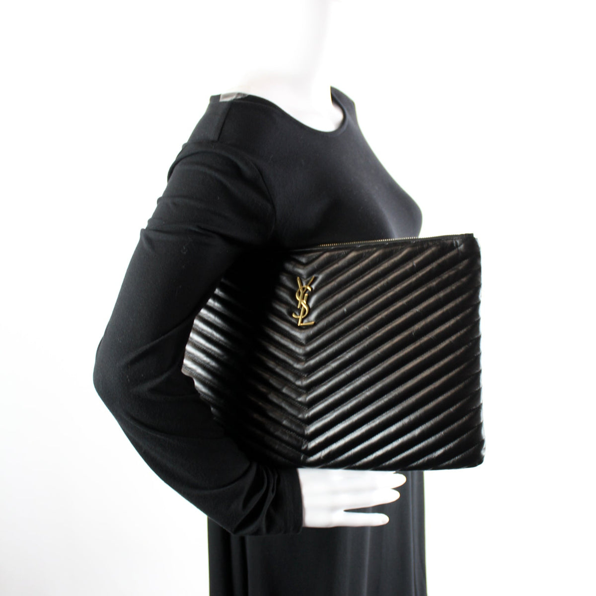 Monogram Chevron Leather Clutch