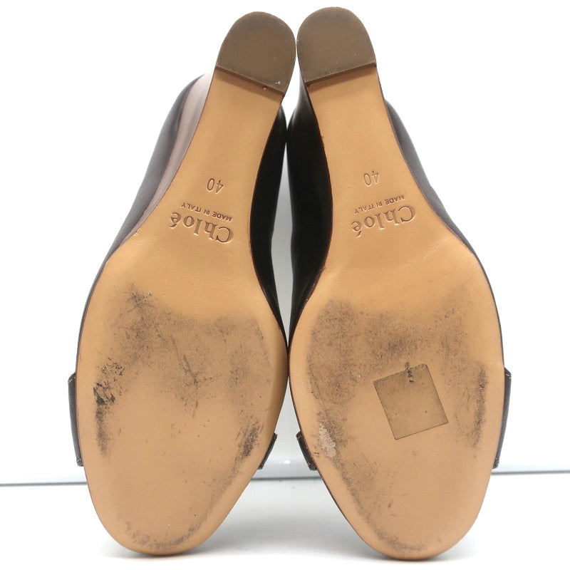 Chloe Buckle Wedge Pumps Dark Brown Leather Size 40