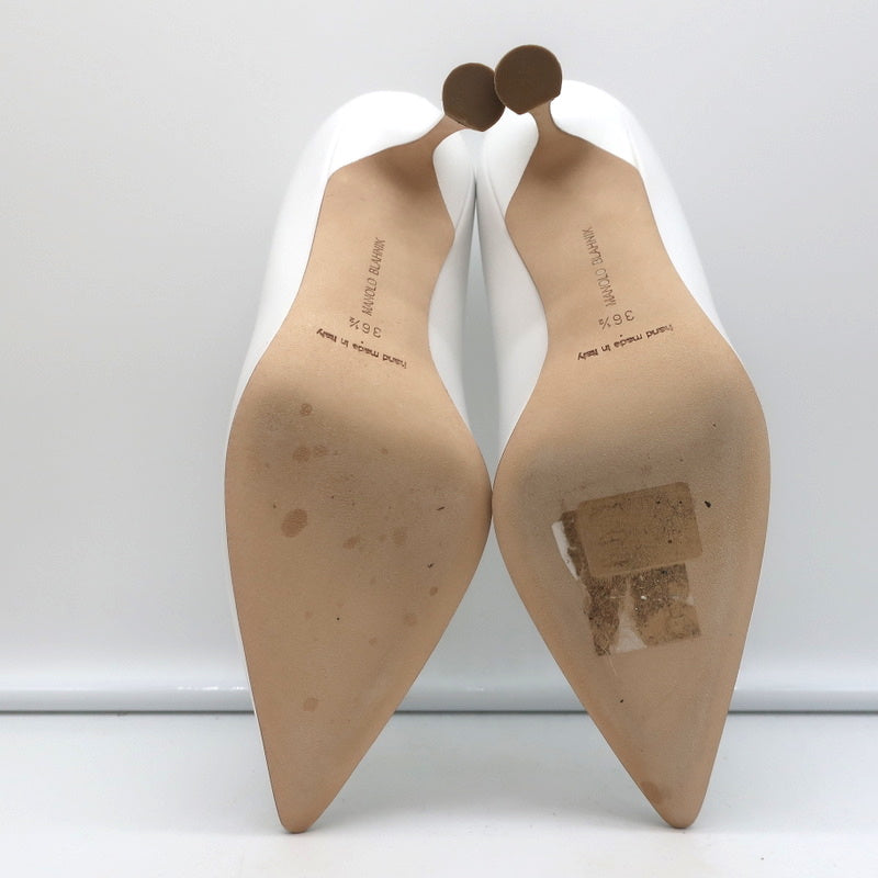 Manolo Blahnik Pumps Urgenzapla White Leather Size 36.5 Pointed Toe Heels
