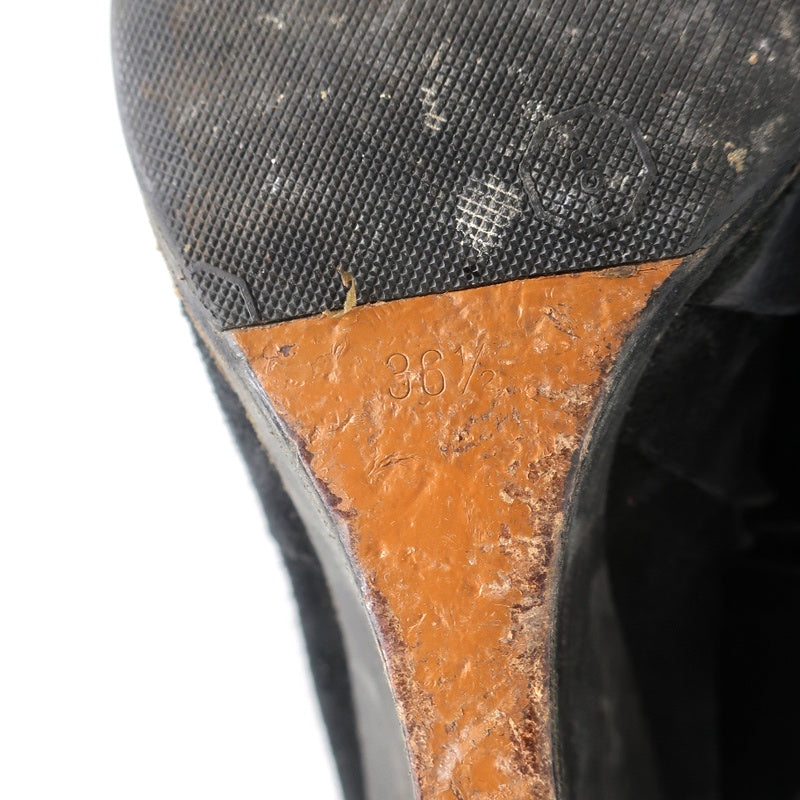 Givenchy Wedge Ankle Boots Black Buckled Suede Size 36.5 Pointed Toe