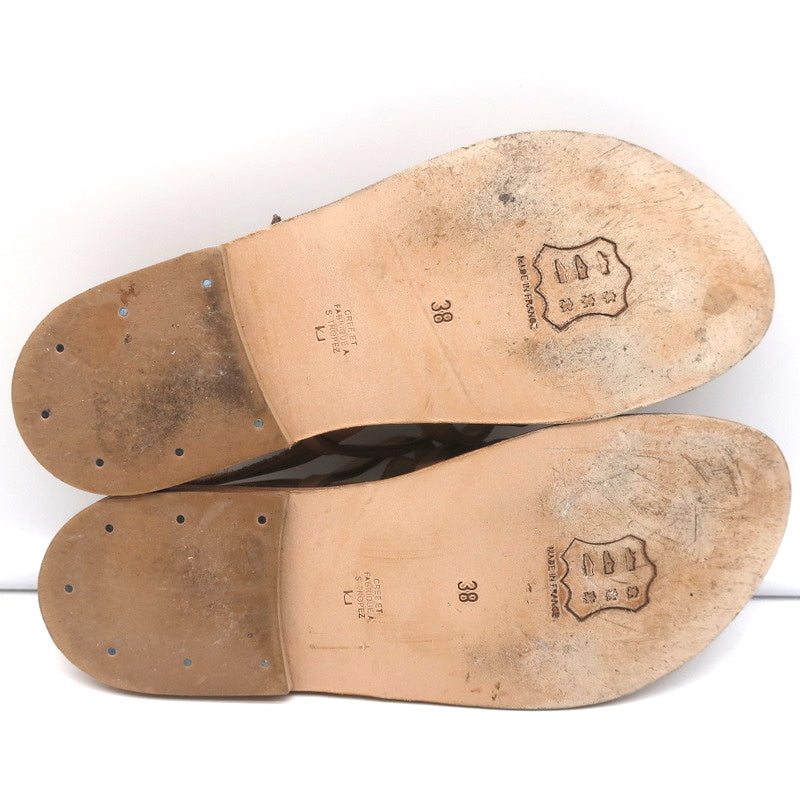 K.Jacques Homere Slingback Thong Sandals Taupe Leather Size 38