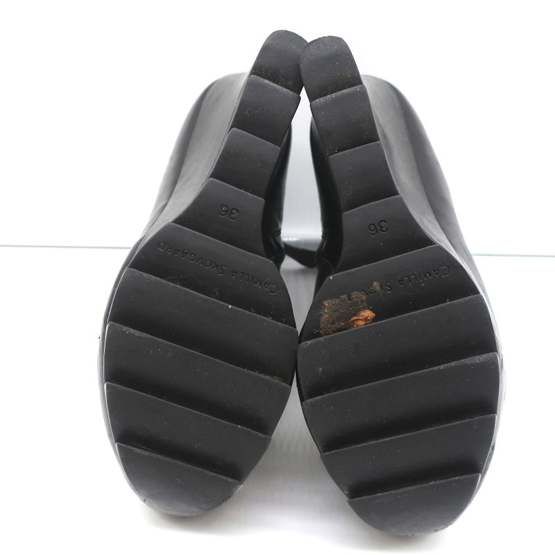 Camilla Skovgaard Saw-Sole Wedge Booties Black Leather Size 36 Ankle Boots