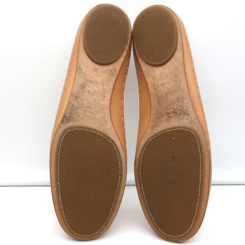 Laced Bow Ballet Flats Very Light Pink Canvas & Tan Leather Size 39.5