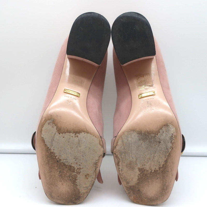 Gucci Marmont Mid-Heel Pumps Light Pink Fringed Suede Size 38