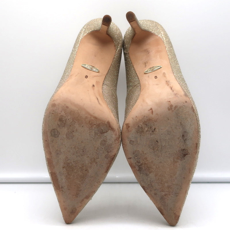 Badgley Mischka Cher Crystal Buckle Pumps Gold Glitter Satin Size 8