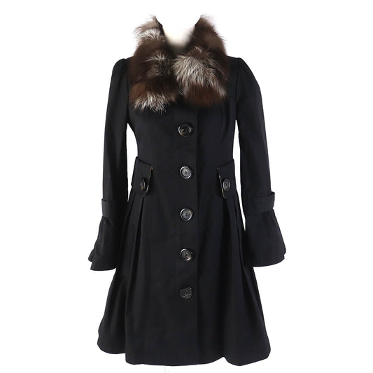 BURBERRY BLUE LABEL trench coat Main: 100% cotton, Fur: Fox, Lining: Cupra, Lining: Polyester, Sleeve lining: Polyester black Women 36