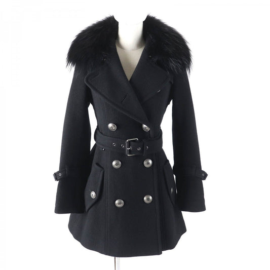 BURBERRY BLUE LABEL trench coat Outer material: 70% wool, Outer material: 30% angora, Fur: raccoon, Part: cowhide, Lining: 100% polyester black Women 38