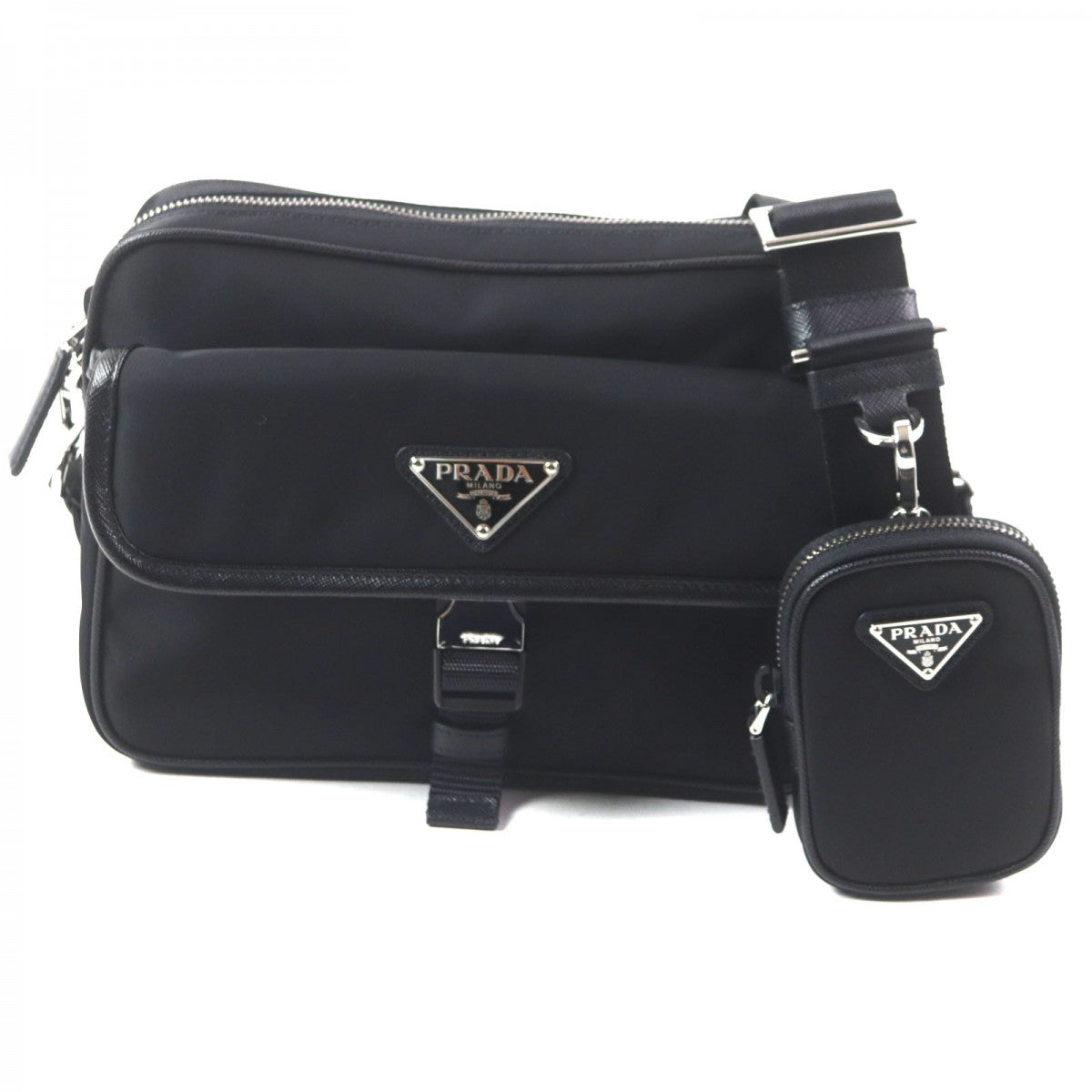 Prada Shoulder Bag 2Vh133 Main Nylon Part Saffiano Leather Black Mens Rovelle Bags