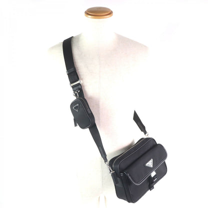 Prada Shoulder Bag 2Vh133 Main Nylon Part Saffiano Leather Black Mens Rovelle Bags