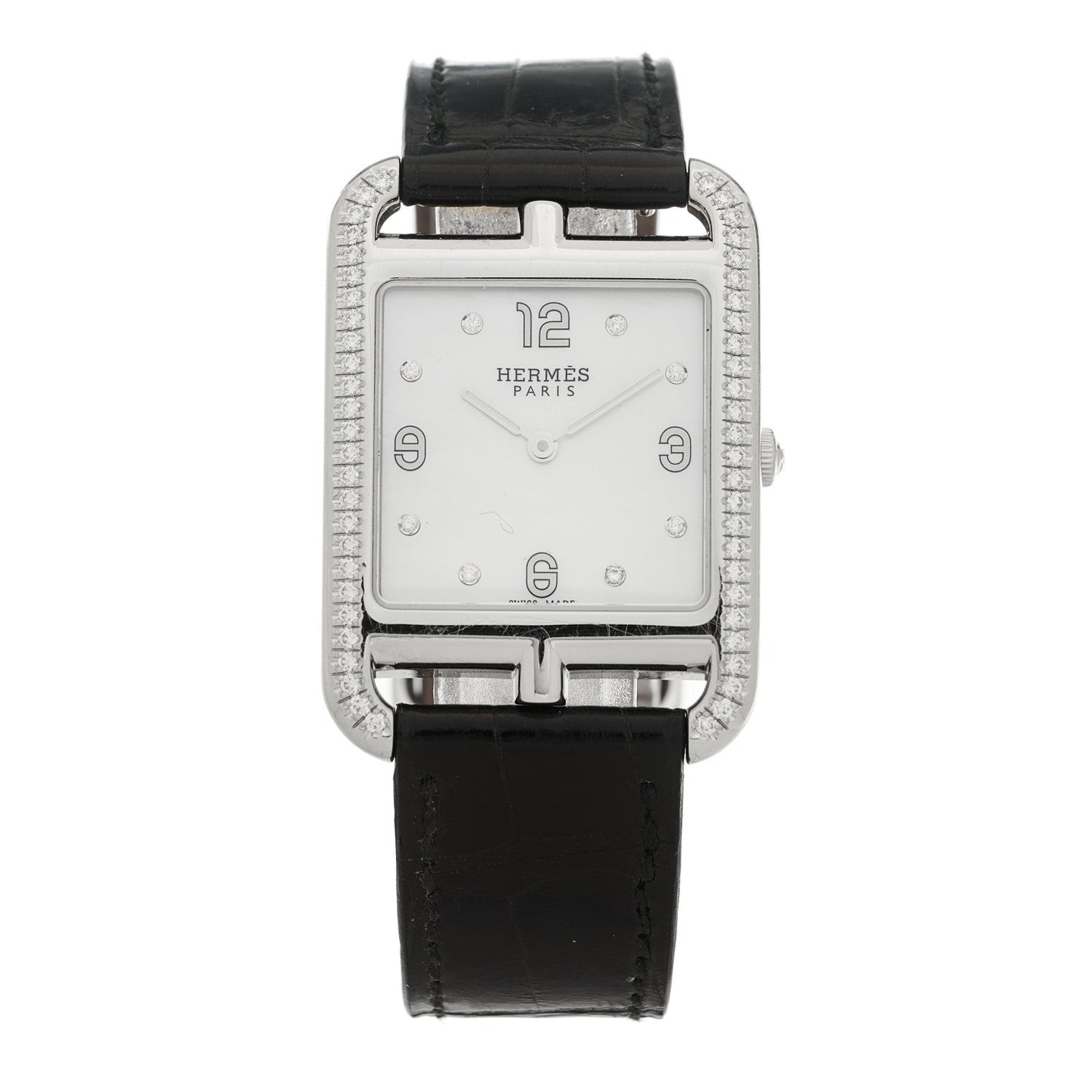 Stainless Steel Alligator Diamond Bezel Mother of Pearl 29mm Cape Cod Quartz Watch Noir