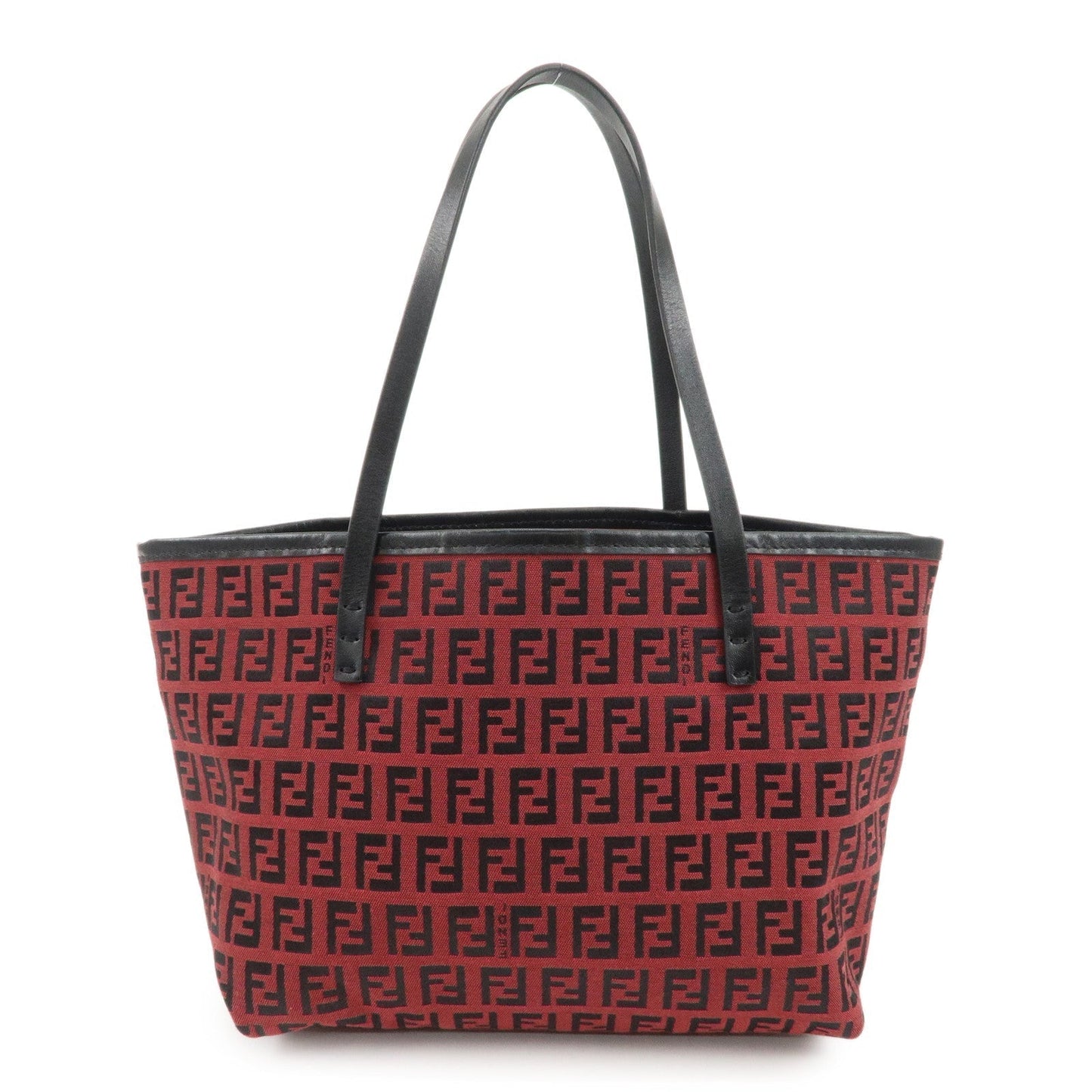 FENDI Zucchino Canvas Leather Mini Tote Bag Red Black 8BH056 Rovelle Bags