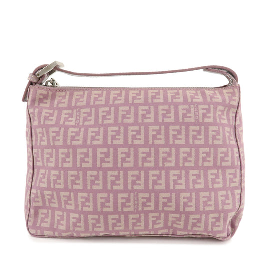 Auth FENDI Zucchino Canvas Leather Hand Bag Pouch Purple Beige 8N0005 F/S Rovelle Bags