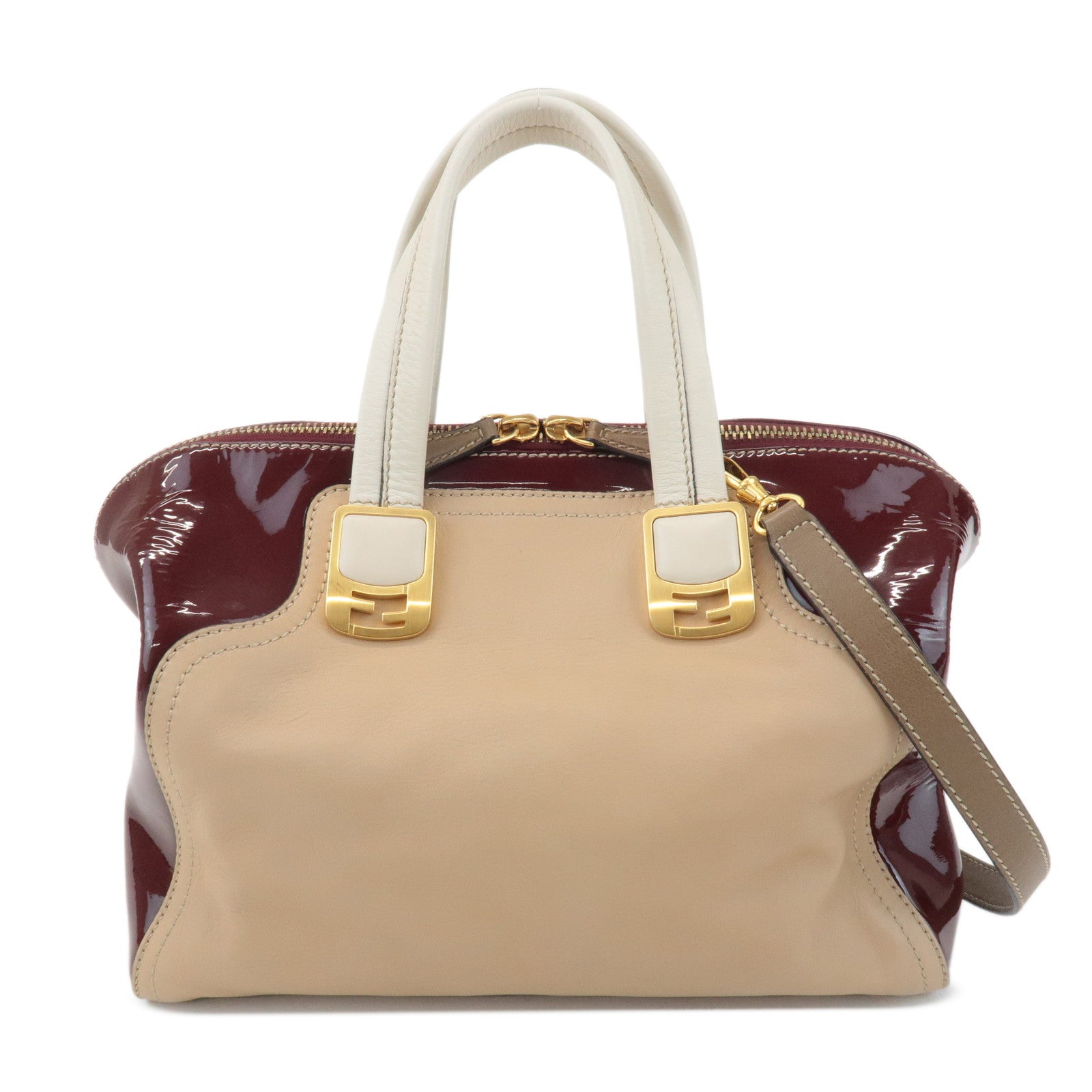FENDI Chameleon Leather 2WAY Bag Hand Bag Beige Bordeaux 8BL114 Rovelle Bags