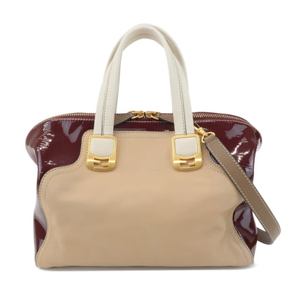 FENDI Chameleon Leather 2WAY Bag Hand Bag Beige Bordeaux 8BL114 Rovelle Bags