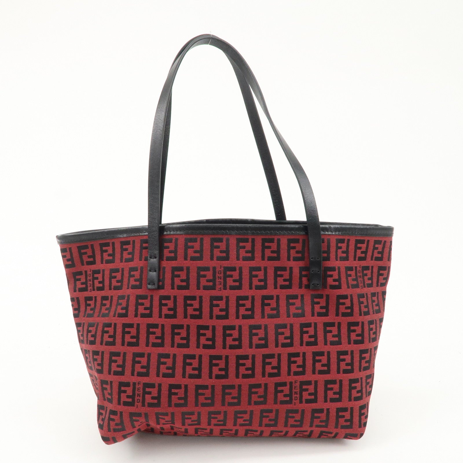 FENDI Zucchino Canvas Leather Mini Tote Bag Red Black 8BH056 Rovelle Bags