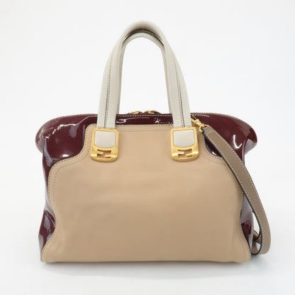 FENDI Chameleon Leather 2WAY Bag Hand Bag Beige Bordeaux 8BL114 Rovelle Bags