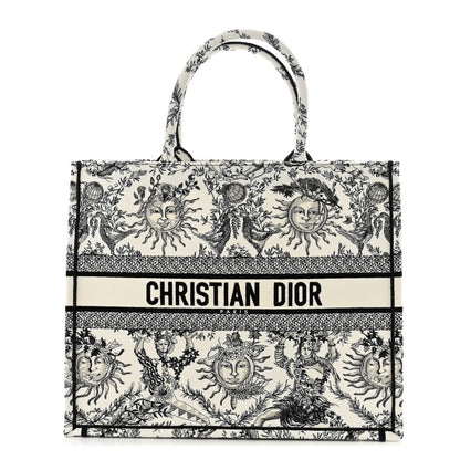 Christian Dior Canvas Embroidered Large Toile De Jouy Soleil Book Tote Black White Rovelle Bags