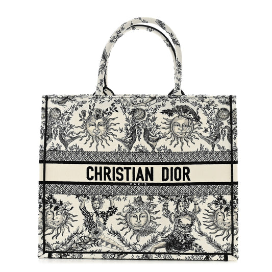 Christian Dior Canvas Embroidered Large Toile De Jouy Soleil Book Tote Black White Rovelle Bags