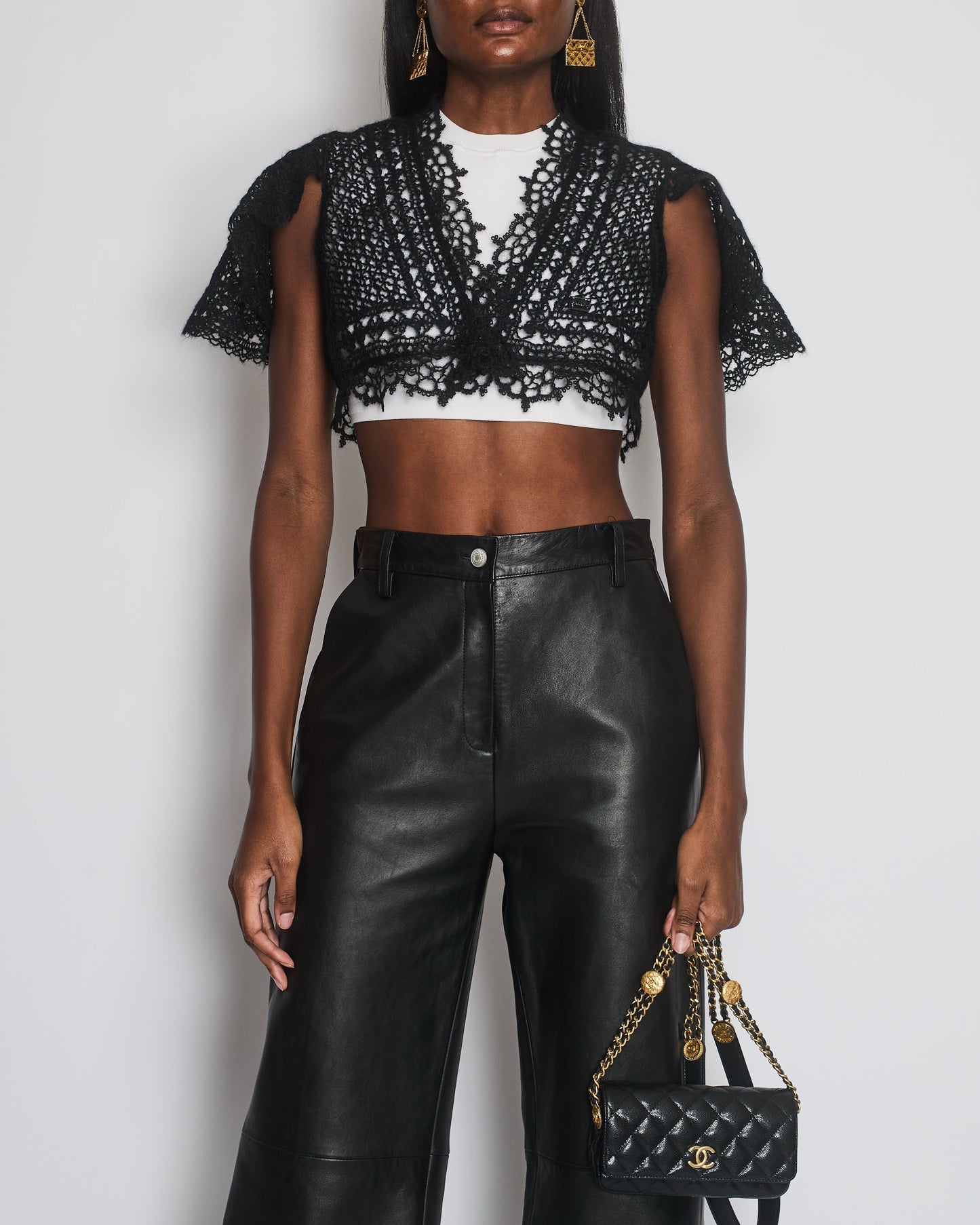 Chanel Black Crochet Knit igan with Shoulder Sleeves Detail Size FR 34-36 (UK 6-8) Rovelle Bags