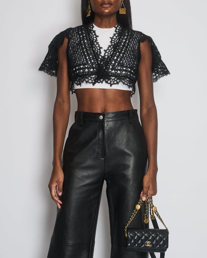 Chanel Black Crochet Knit igan with Shoulder Sleeves Detail Size FR 34-36 (UK 6-8) Rovelle Bags