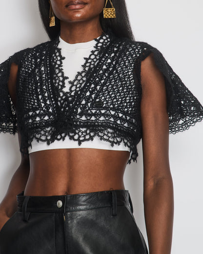 Chanel Black Crochet Knit igan with Shoulder Sleeves Detail Size FR 34-36 (UK 6-8) Rovelle Bags