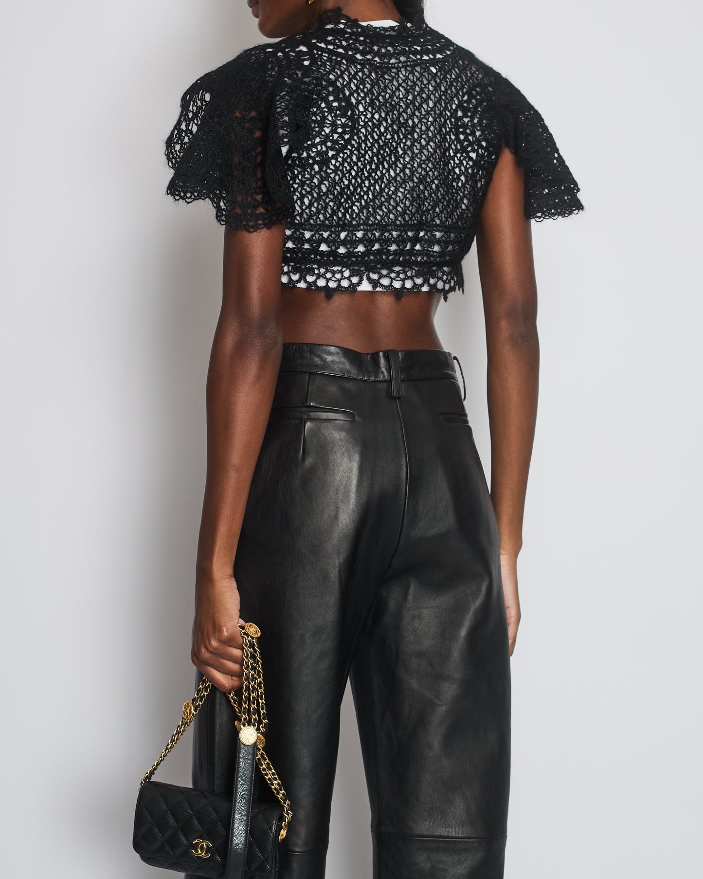 Chanel Black Crochet Knit igan with Shoulder Sleeves Detail Size FR 34-36 (UK 6-8) Rovelle Bags