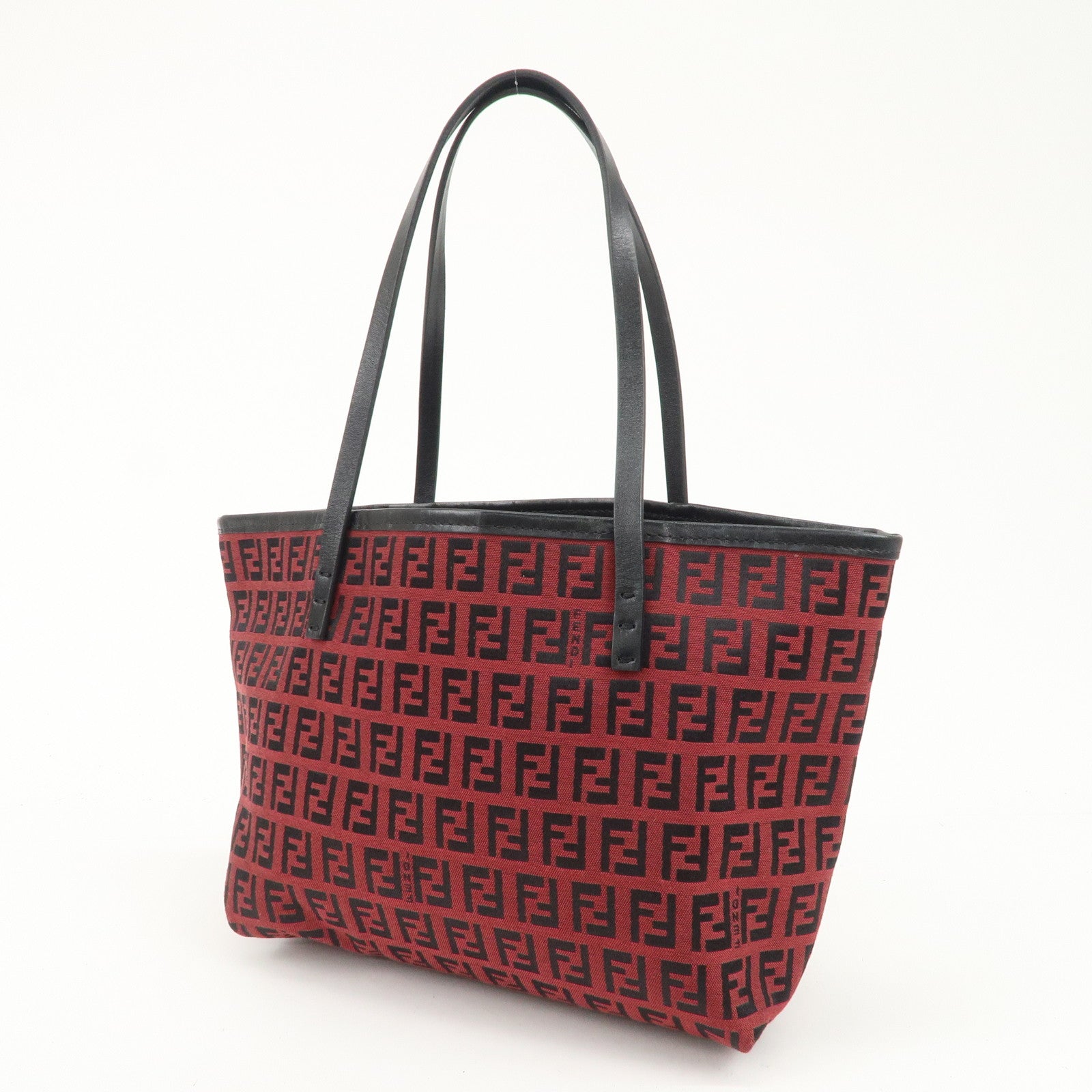 FENDI Zucchino Canvas Leather Mini Tote Bag Red Black 8BH056 Rovelle Bags
