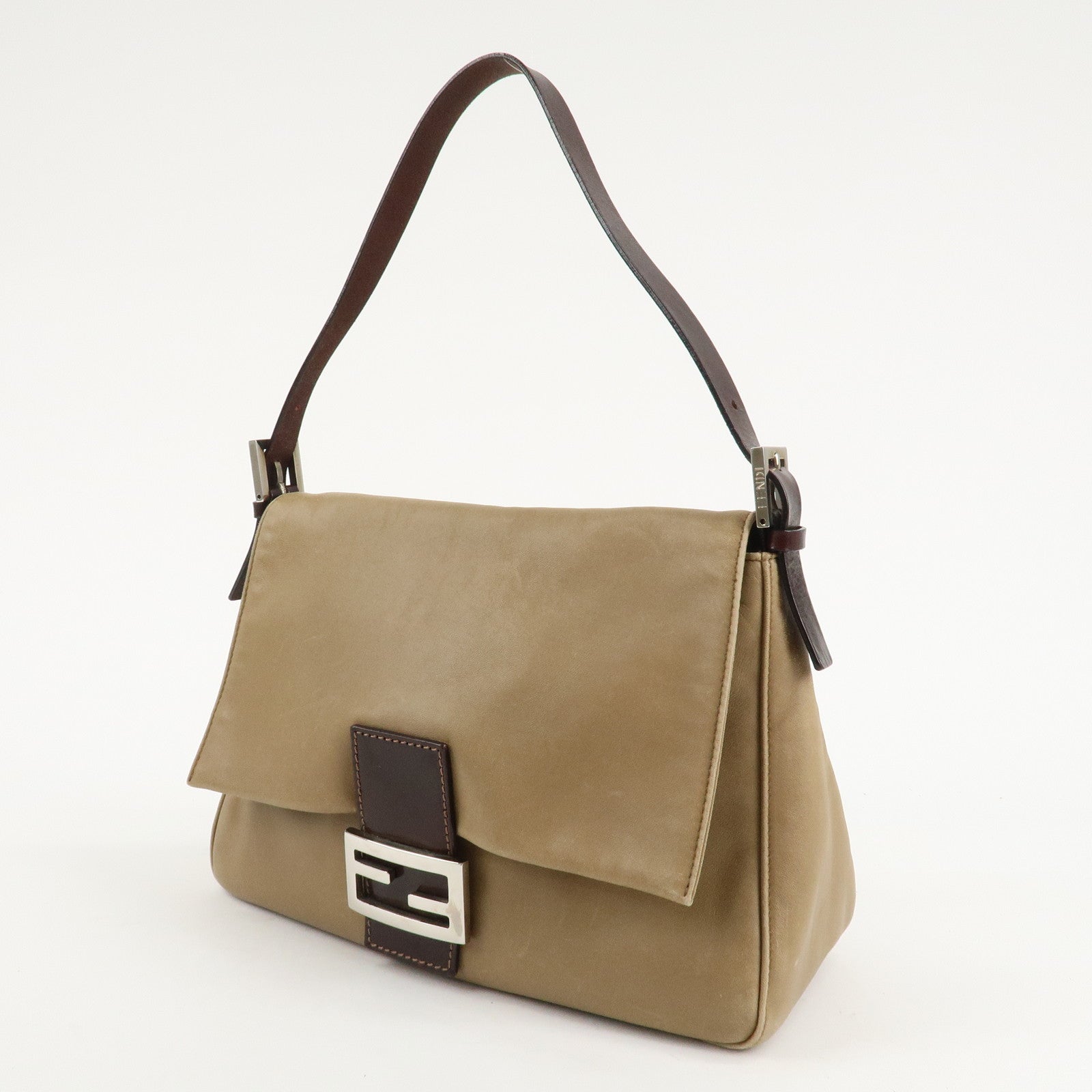 FENDI Mamma Baguette Leather Shoulder Bag Hand Bag Beige Rovelle Bags
