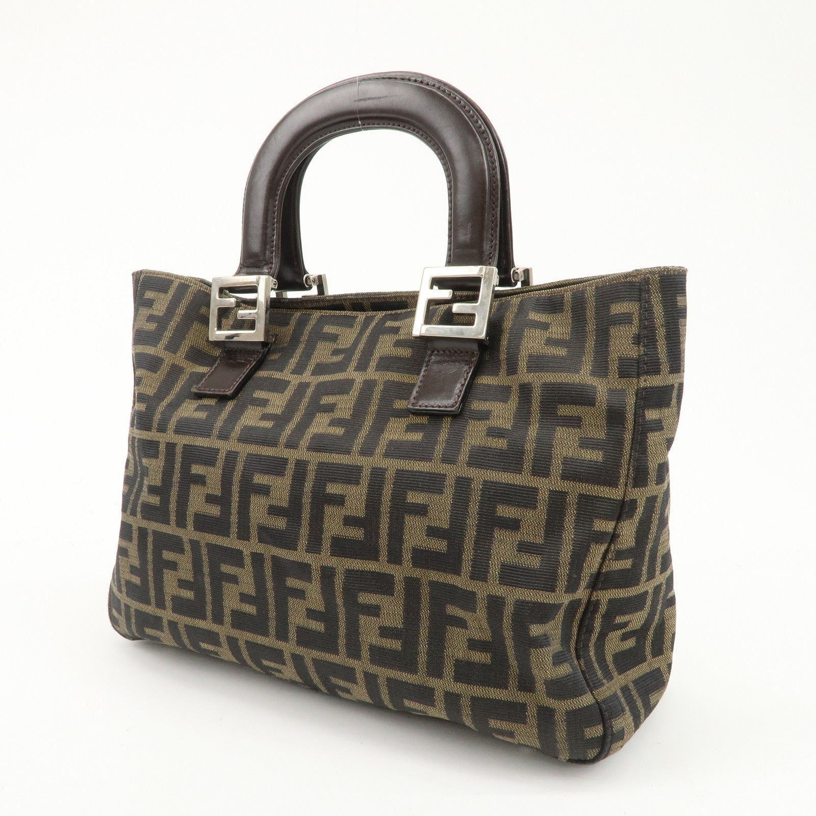 FENDI Zucca Canvas Leather Tote Bag Brown Black 26329 Rovelle Bags
