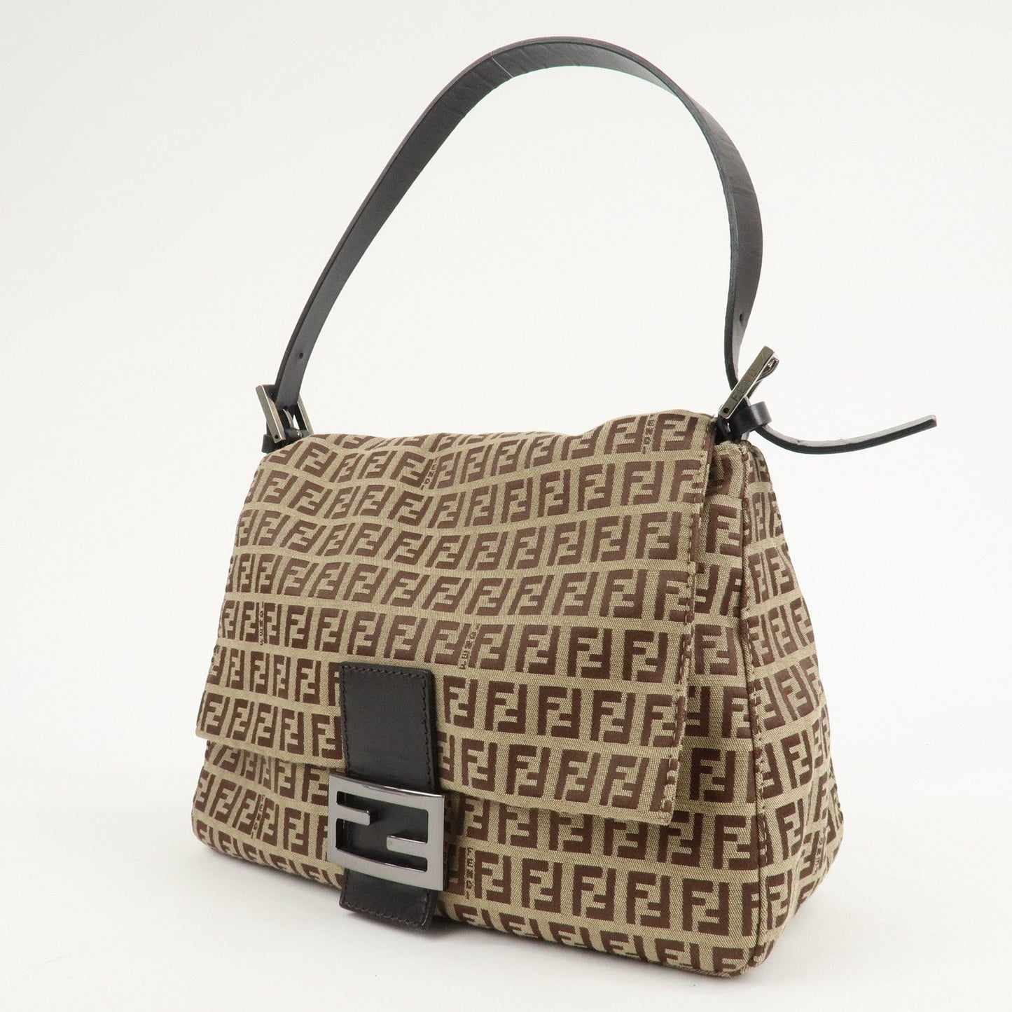 FENDI Zucchino Canvas Leather Mamma Bucket Shoulder Bag 8BR001 Rovelle Bags