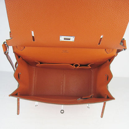 Luxury Hermes Leather Shoulder Bag Orange Silver