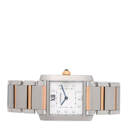 Stainless Steel 18K Pink Gold Diamond 25mm Tank Francaise Quartz Watch