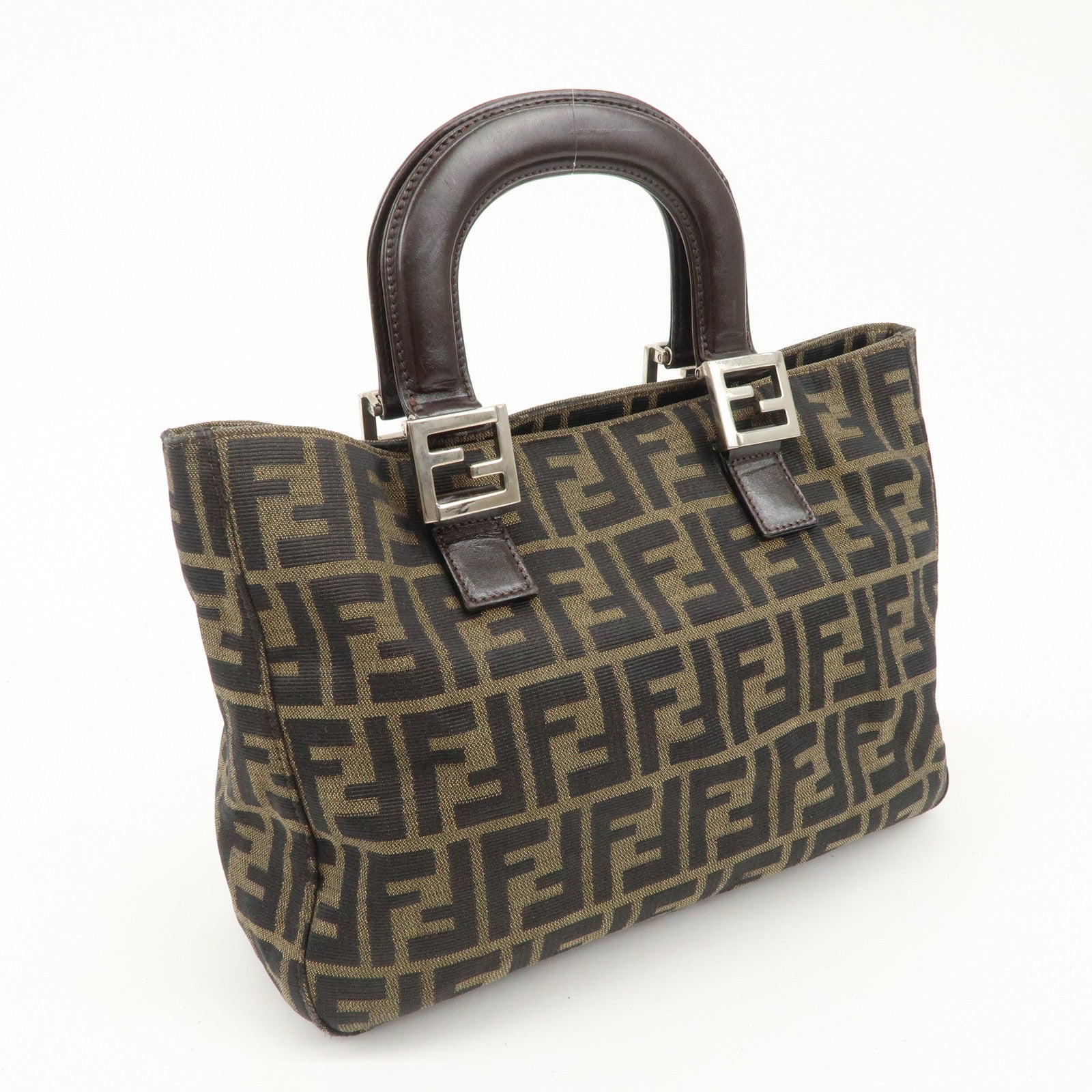 FENDI Zucca Canvas Leather Tote Bag Brown Black 26329 Rovelle Bags