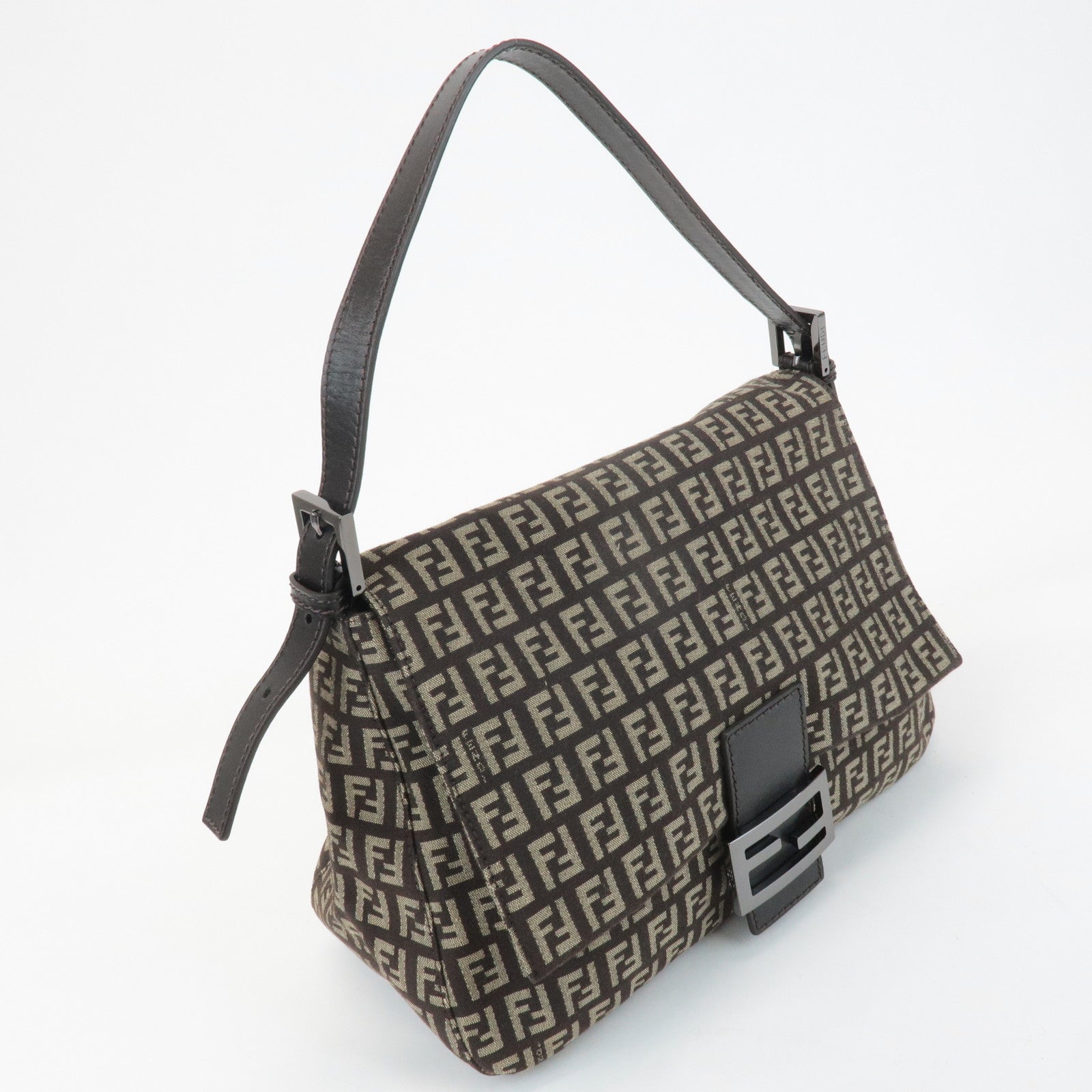 FENDI Mamma Baguette Zucchino Canvas Leather Shoulder Bag 8BR001 Rovelle Bags