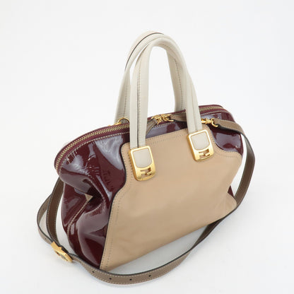 FENDI Chameleon Leather 2WAY Bag Hand Bag Beige Bordeaux 8BL114 Rovelle Bags
