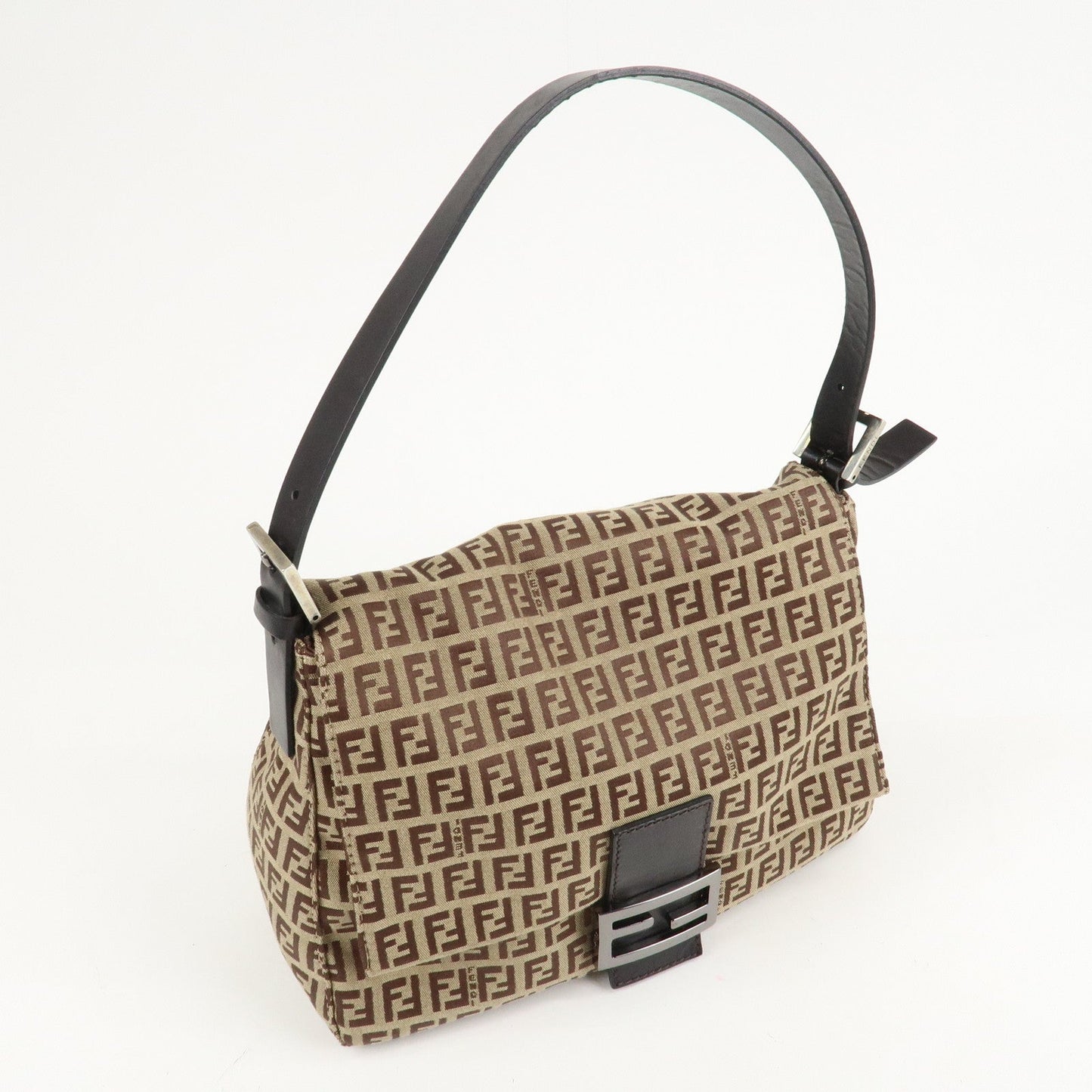 FENDI Zucchino Canvas Leather Mamma Bucket Shoulder Bag 8BR001 Rovelle Bags