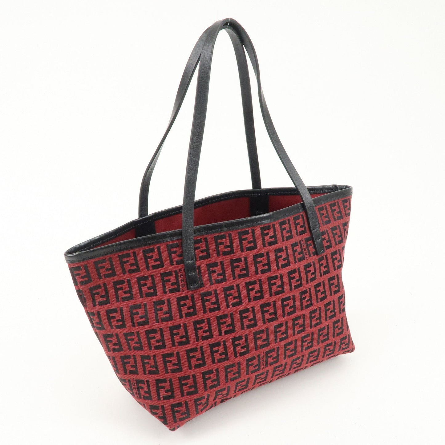 FENDI Zucchino Canvas Leather Mini Tote Bag Red Black 8BH056 Rovelle Bags