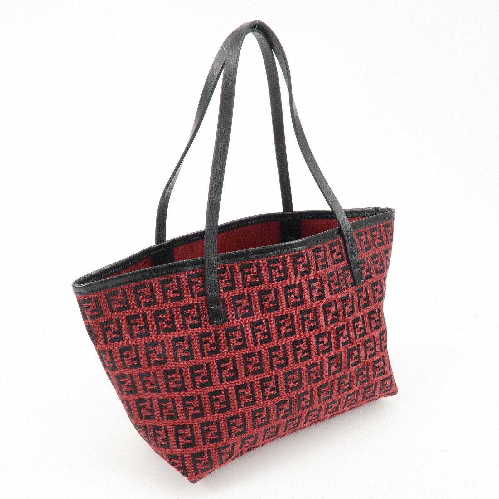FENDI Zucchino Canvas Leather Mini Tote Bag Red Black 8BH056 Rovelle Bags