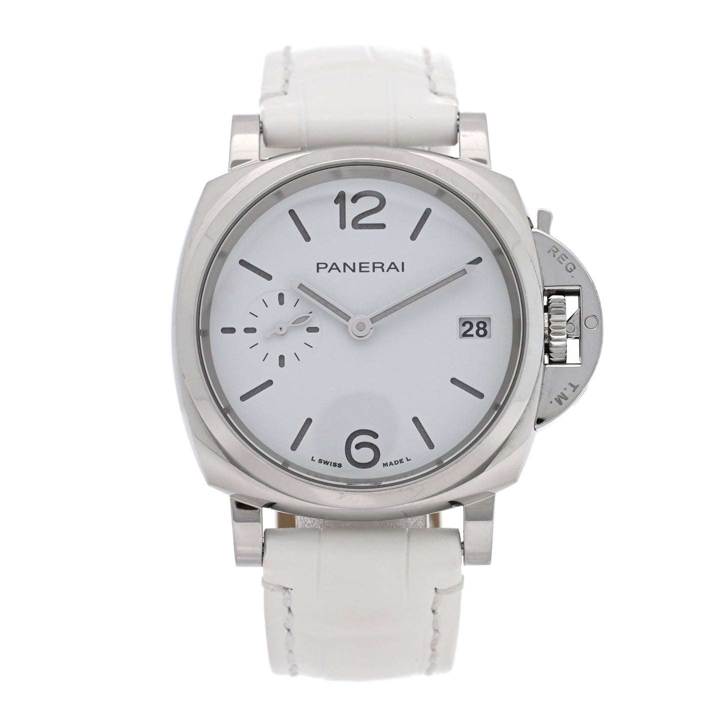 Stainless Steel Alligator 38mm Luminor Due Luna Rossa Automatic Watch White PAM01306