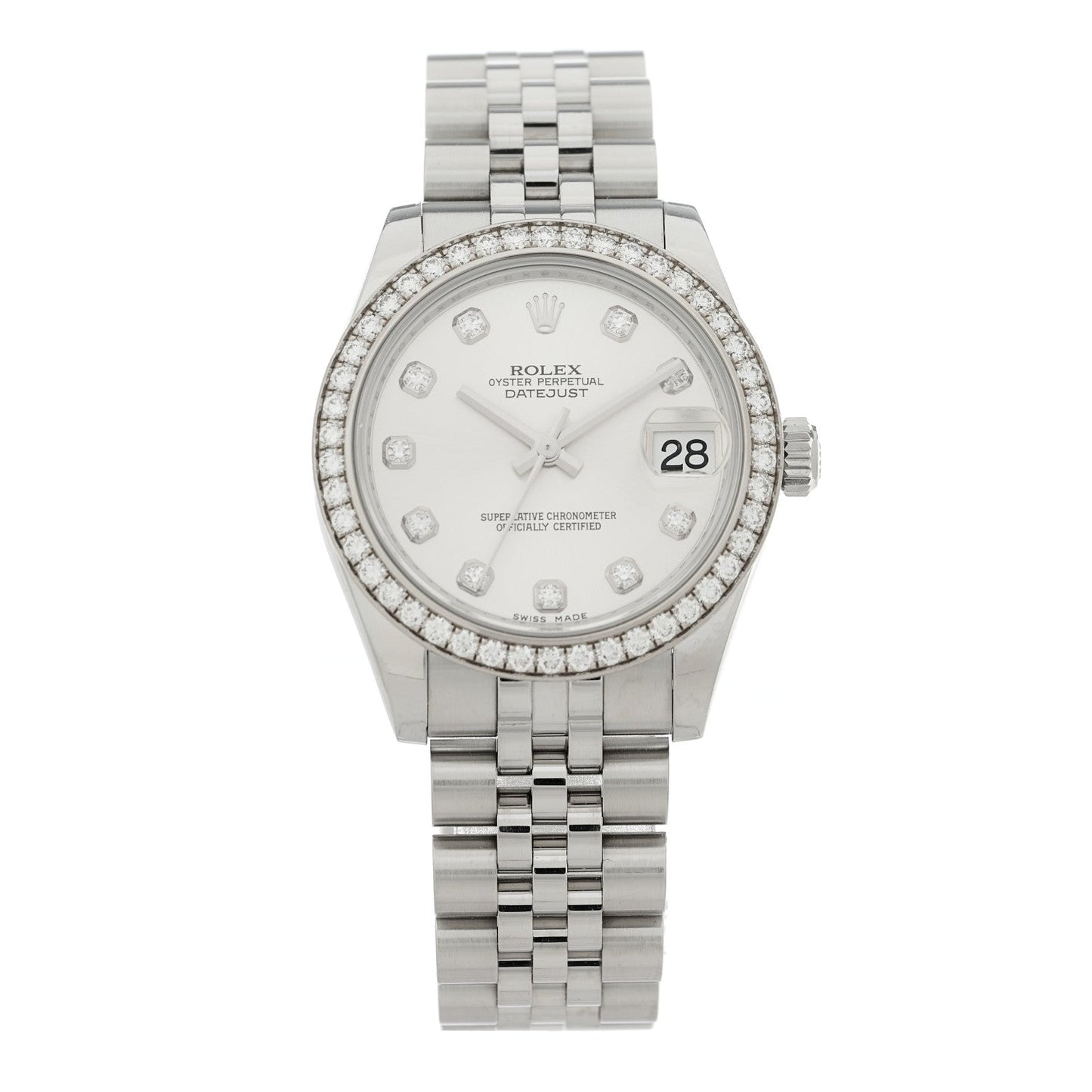 Stainless Steel 18K White Gold Diamond Bezel 31mm Oyster Perpetual Datejust Watch Silver 278384RBR