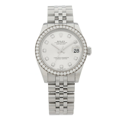 Stainless Steel 18K White Gold Diamond Bezel 31mm Oyster Perpetual Datejust Watch Silver 278384RBR